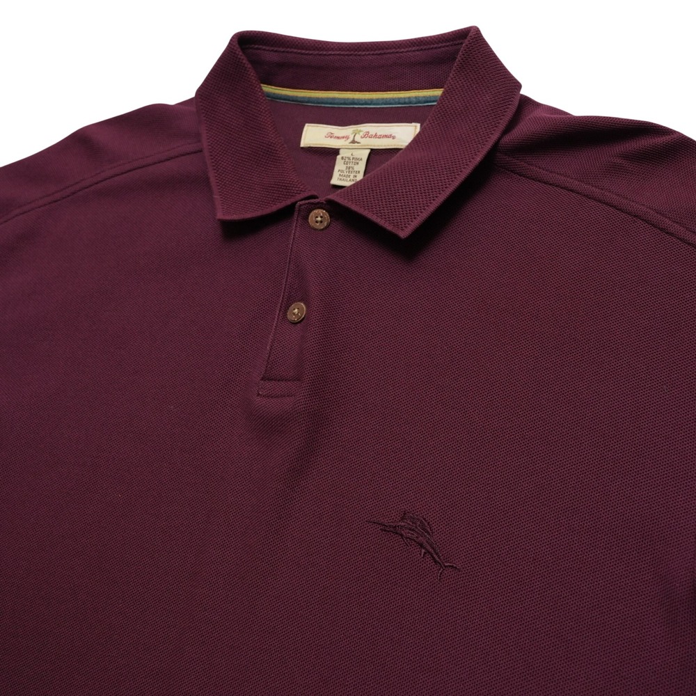 Tommy Bahama Polo Shirt Mens Large Burgundy Pima Cotton Blend Marlin Logo